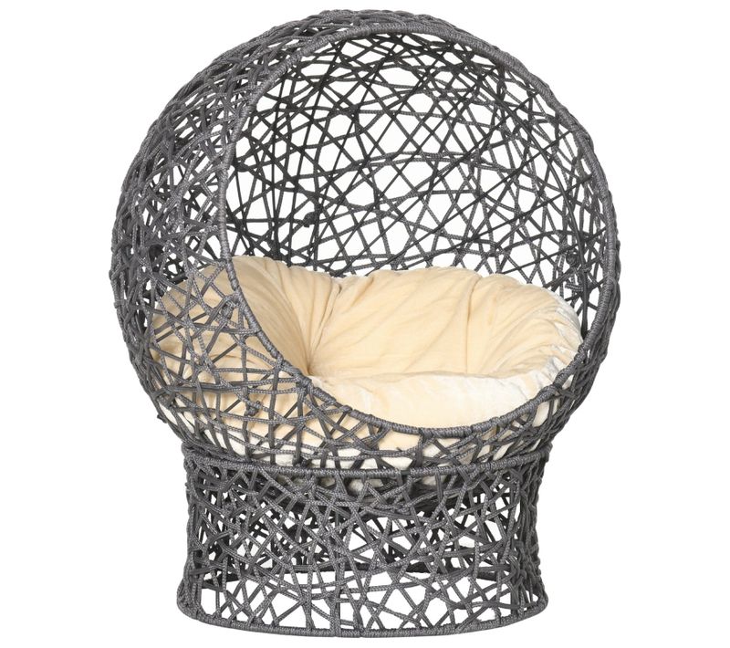 Lit Pour Chat 50x50x60 Cm En Polyester Gris, Siège Surélevé Avec Coussin En Coton Amovible