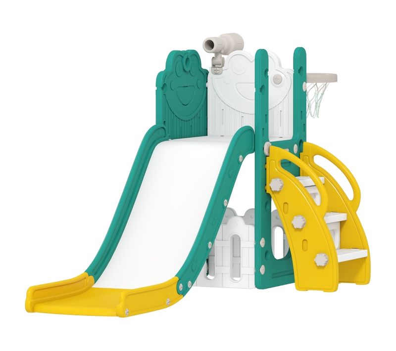 Toboggan 5-en-1 Grenouille Jaune Pour Enfants : Toboggan, Panier De Basket, Télescope, Coffre