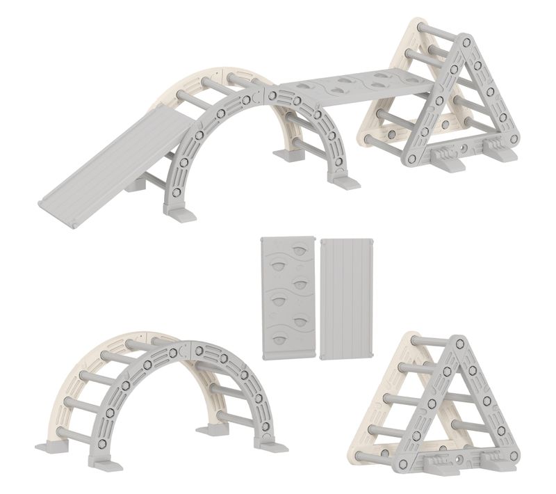 Structure D'escalade 8-en-1 Pour 18-48 Mois, Plastique Gris, Toboggan Réversible Et Balançoire
