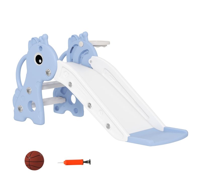 Toboggan 3-en-1 Enfant 106x51,5x52 Cm En Plastique Bleu Avec Panier De Basket Et Escalier