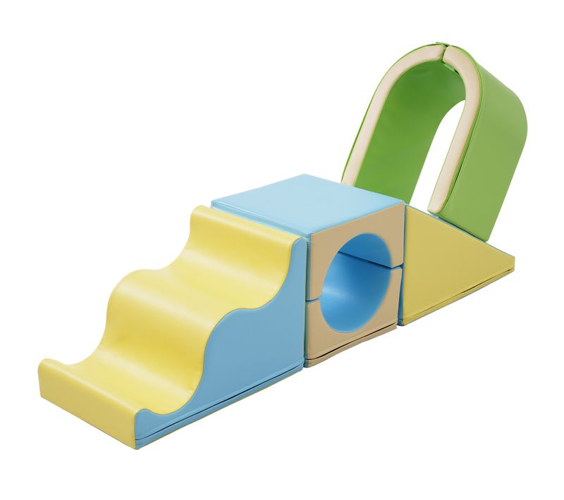 Jeu Modulable 6-en-1, Modules Géants Jaune En Pu, Mousse Epe, Arche Et Toboggan