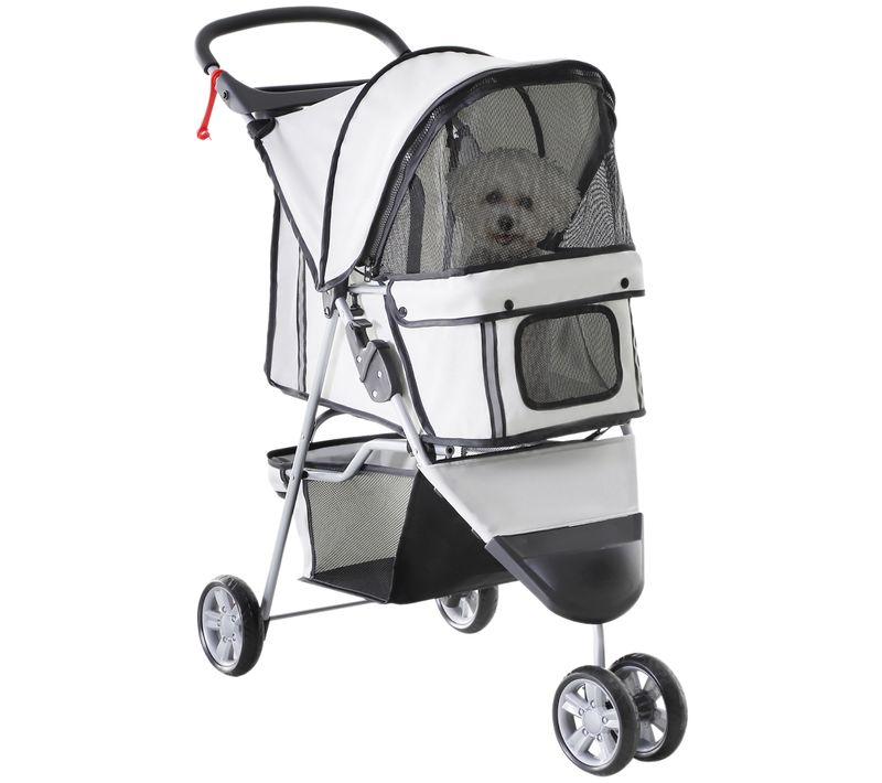 Poussette Pour Chiens Et Chats 35 Cm, Tissu Oxford Gris, Pliable, Filet Anti-insectes, Frein