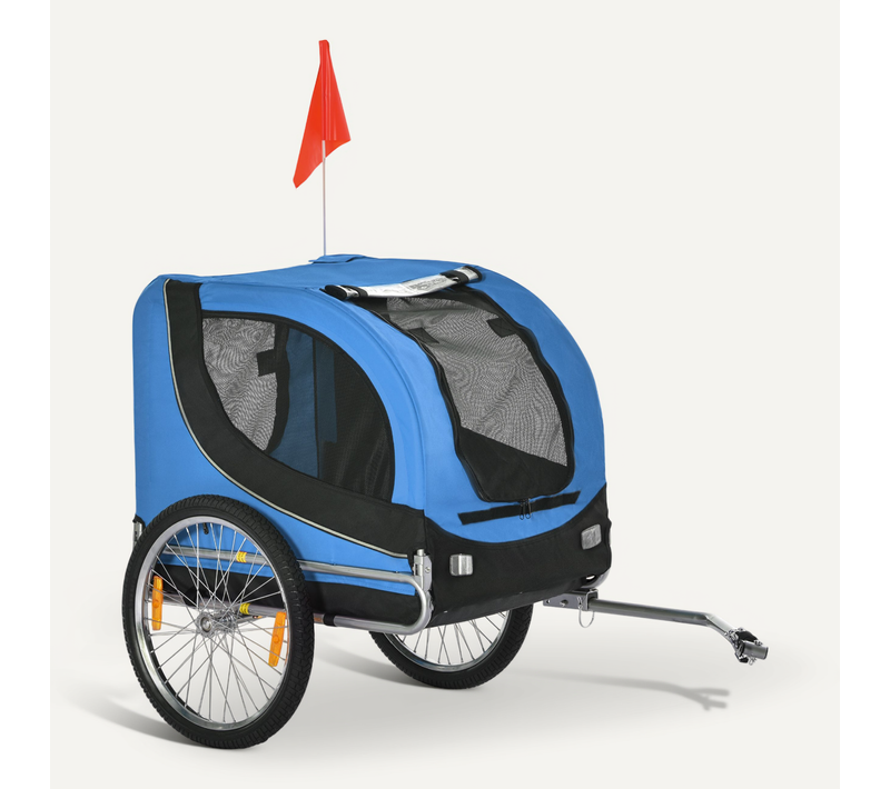 Remorque Vélo Pour Chien 130x73x90 Cm En Oxford Bleu, Structure Acier Et Pneus à Air