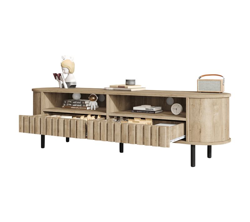 Meuble TV 160 Cm Avec 2 Tiroirs Finition Bois Naturel