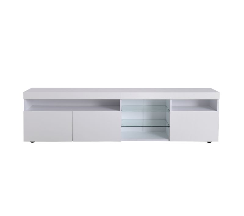 Meuble TV Moderne Blanc,panneau Lumineux,éclairage LED Variable,pour Salon Et Salle à Manger,180 Cm