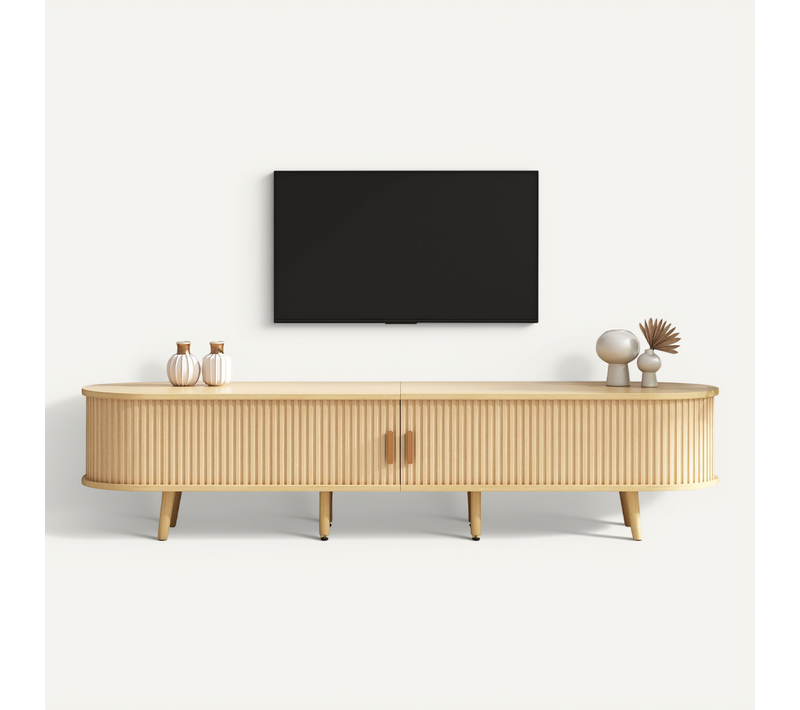 Meuble TV 175x40x42 cm, 2 Tiroirs, Mdf Finition Bois, Rangement Pratique, Charge 30 kg, Pour Salon