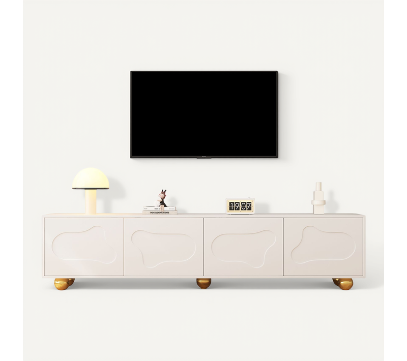 Meuble TV Cartoon Nuage 180x40x45 cm, 2 Armoires, 5 Pieds, Charge 60 kg, Pour TV Jusqu’à 75 pouces