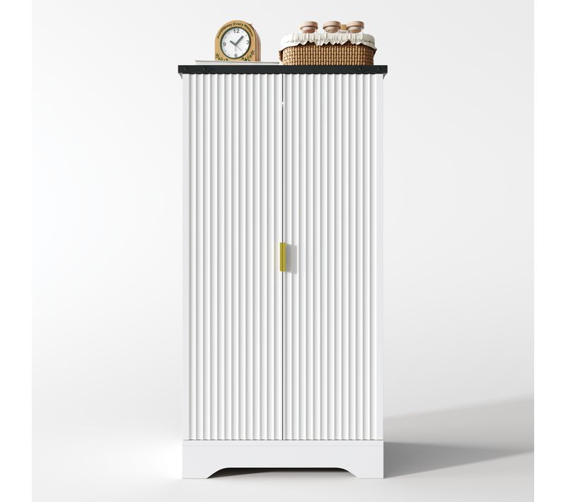 Buffet Blanc (120x60,5x40 Cm) Avec LED, Étagères Réglables, Porte Moderne, Et Étagère à Épices