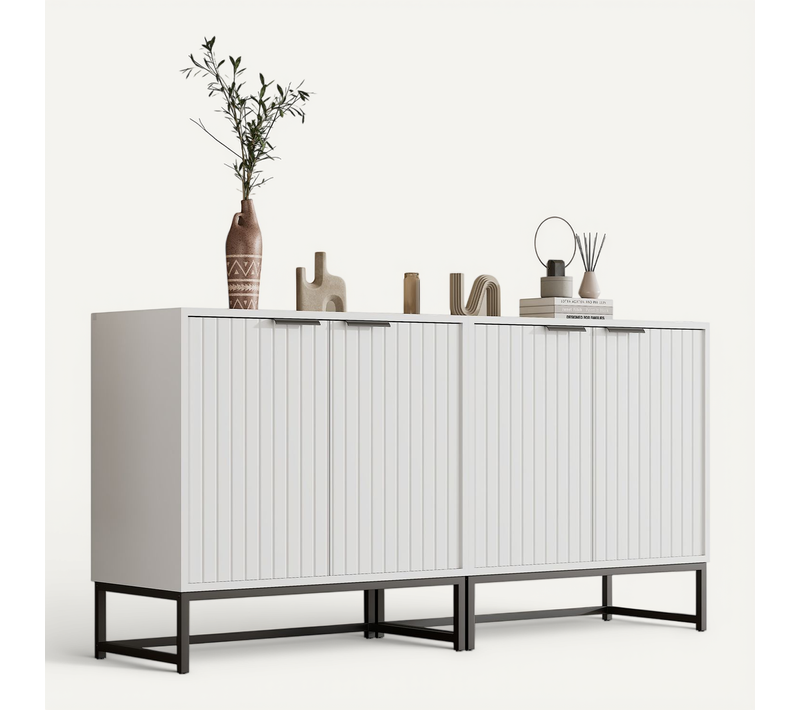 Buffet Moderne 2 Portes Sous Vide, Poignées Et Pieds Métalliques, 160x40x80 Cm.