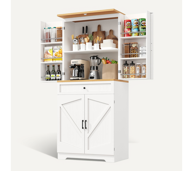 Armoire De Cuisine Moderne 12 Compartiments Et Tiroirs,80x40x180 Cm,en Mdf Et Panneaux De Particules