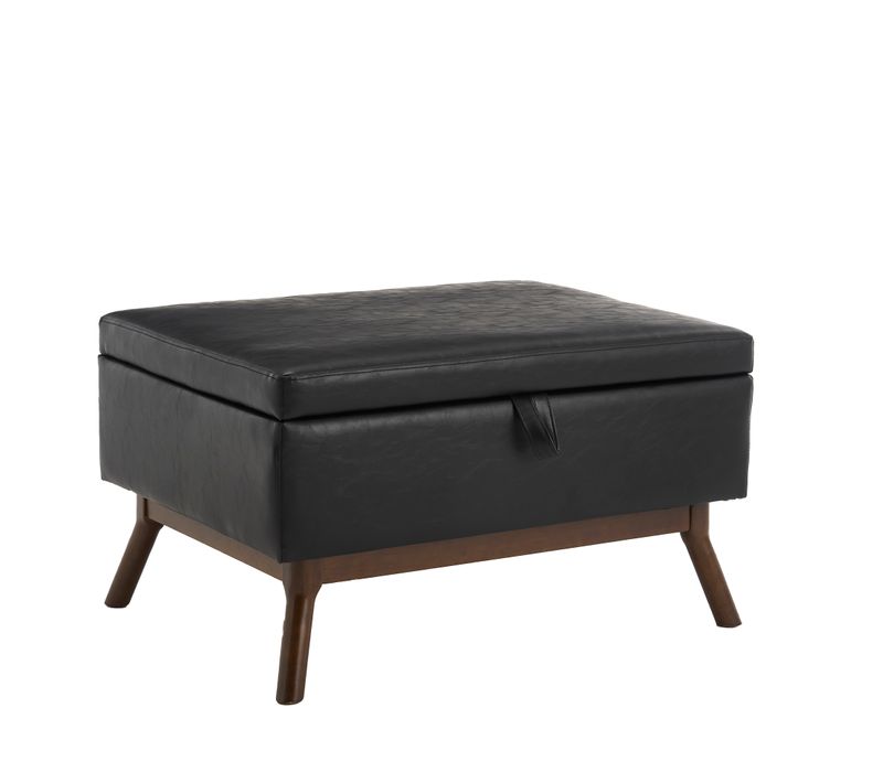 Table Basse 80x59x45 Cm En Simili Cuir Noir, Rangement Intégré, Style Mid‑century