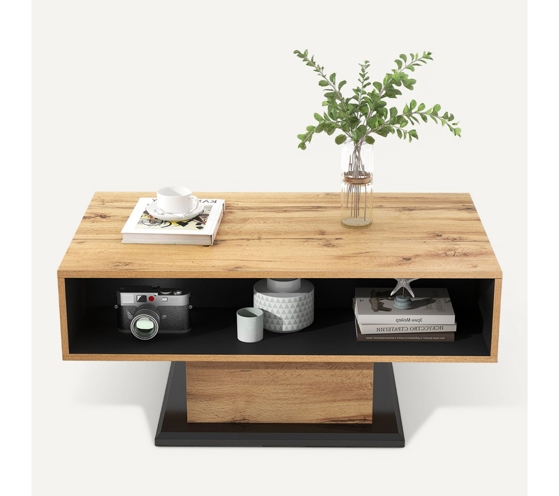 Table Basse En Bois Avec Tiroir Caché Et Double Rangement, Grand Espace Pour Salon Ou Bureau