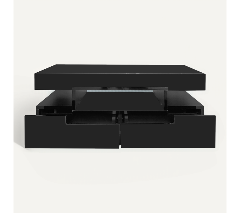 Table Basse Laquée Avec Bande LED, 4 Tiroirs Avant Et Arrière, Grand Espace De Rangement Pour Salon