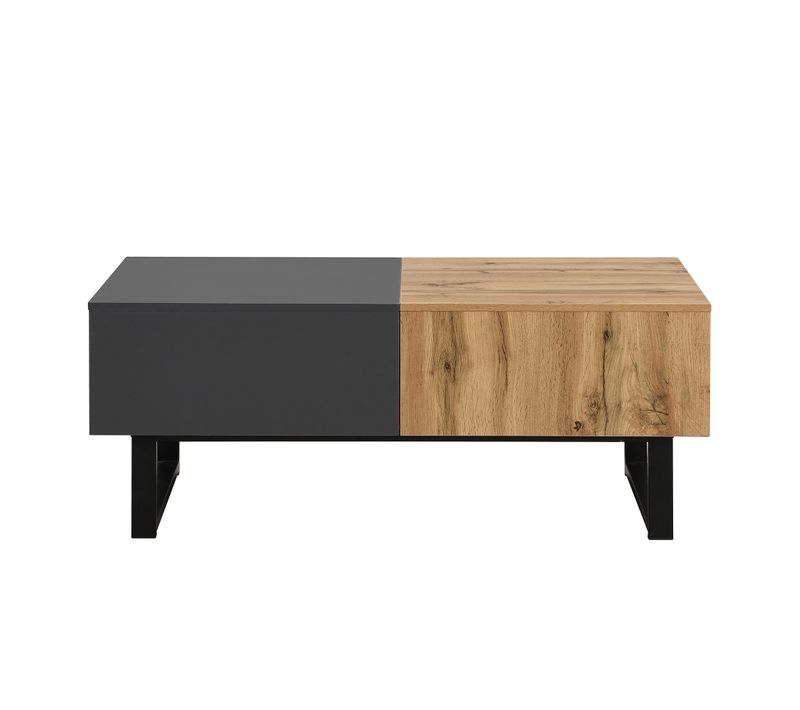 Table Basse Moderne 155x55x40 Cm, Structure Bois Et Métal, Rangement Caché Multifonctionnel