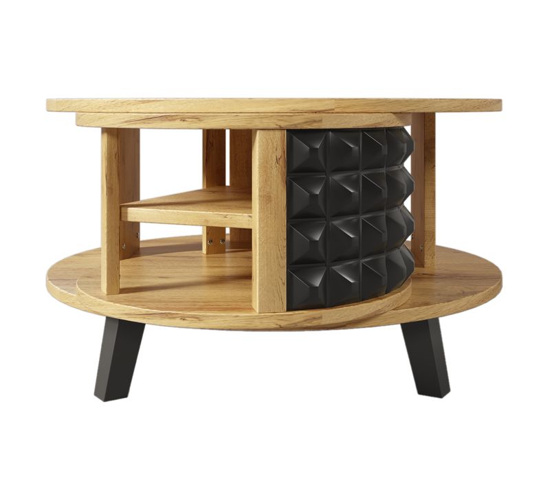 Table Basse Ronde Tournante Avec Rangement Interne Caché Et Fonction Table D’appoint