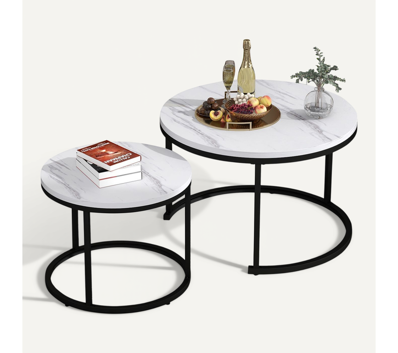 Table Basse Ronde Gigogne, Lot De 2, Tables D'appoint Empilables, Design Moderne Pour Salon