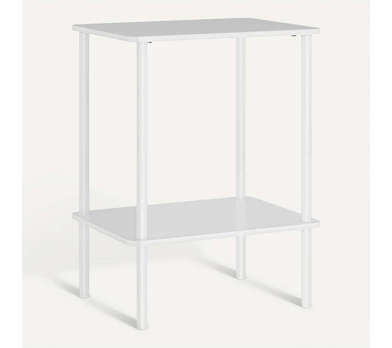 Table D'appoint Deux Niveaux 40x30x52,2 Cm Blanche - Design Moderne, Rangement, Cadre Métal