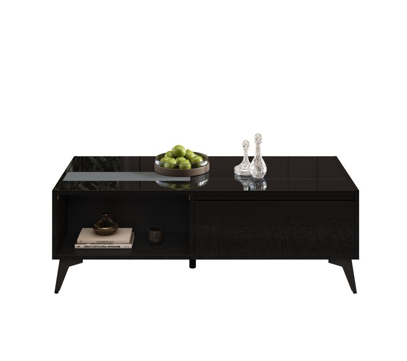 Table Basse 110 Cm Avec Plateau Relevable Noir Brillant