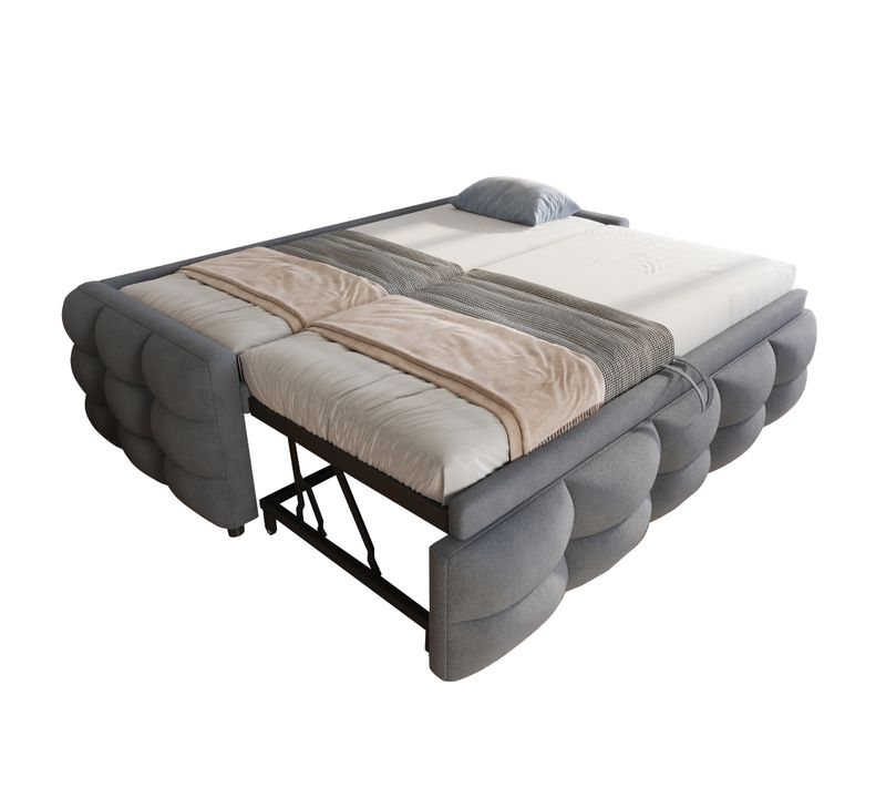 Lit gigogne 90/180x190 Cm Avec Structure Extensible Tissu Teddy Gris