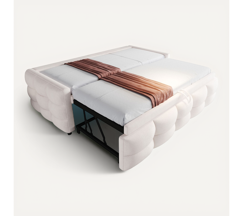 Lit Double 90/180x190 Cm Avec Structure Extensible Tissu Teddy Beige