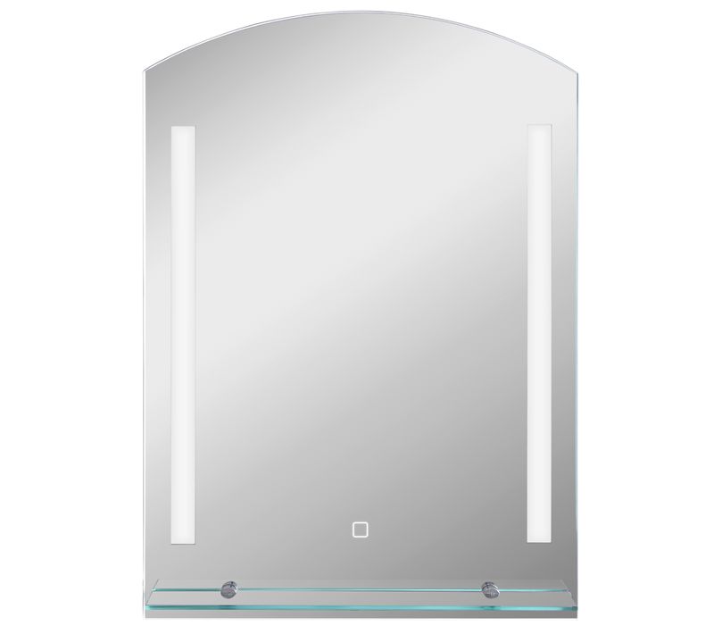 Miroir 50 X 70 Cm LED 3 Niveaux, Tablette Verre Trempé, Cadre Aluminium Argent Design