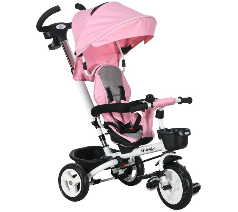 Tricycle Évolutif Rose Avec Canopy Et Barre De Poussée Réglable Dès 12 Mois