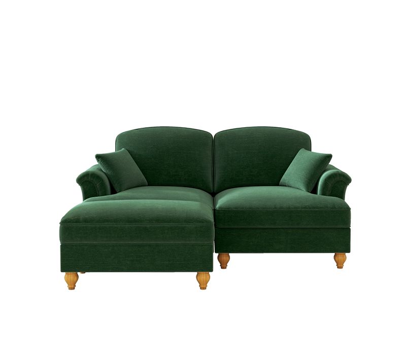 Canapé Modulable 2 Places En Chenille Verte, Deux Looks (jupe Amovible), Assise Profonde Et Hocker