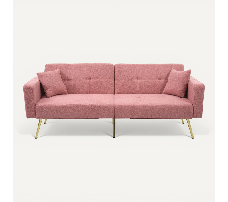 Canapé-lit D'appoint 175x64 Cm En Sherpa Rose, Pieds Dorés, Dossier Réglable 105°-180° Confortable