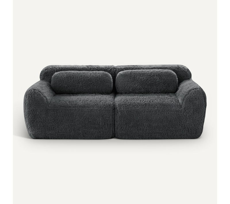Canapé Compressé Modulaire Gris En Tissu Peluche, Design Sans Cadre Pour Salon