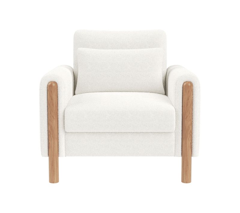 Fauteuil Teddy Blanc 1 Place, Coussin Épais Haute Densité, Structure Bois Massif, Design Compact