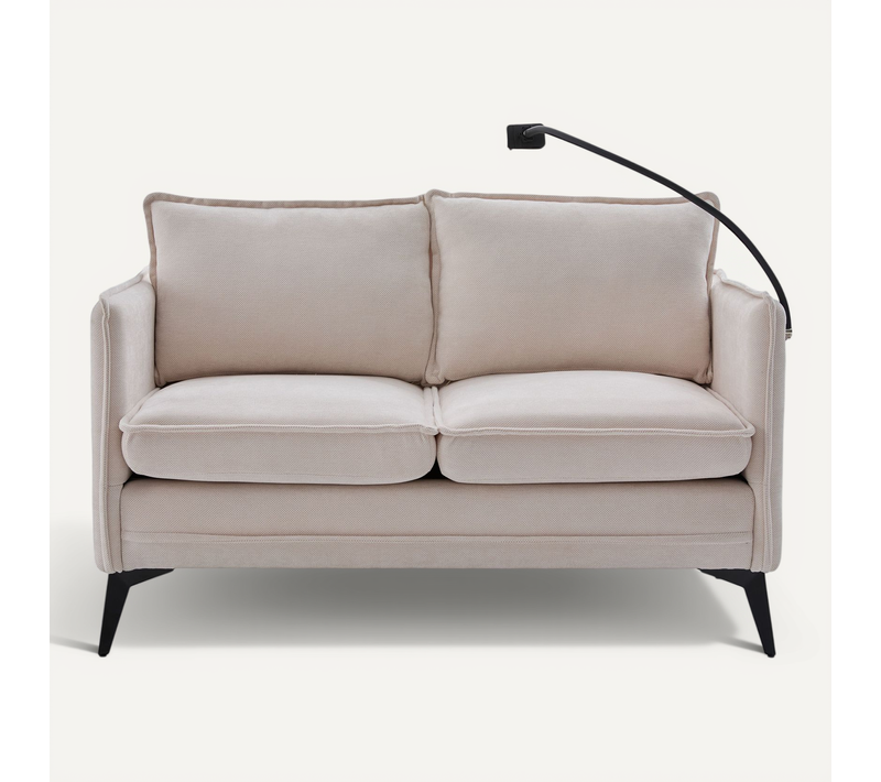 Canapé 127x69x66 Cm En Chenille Beige, Double Siège Ergonomique Avec Porte‑téléphone Réglable