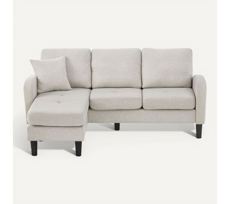 Canapé 166x118x77 Cm Avec Méridienne Réversible, Tissu Lin-coton Beige