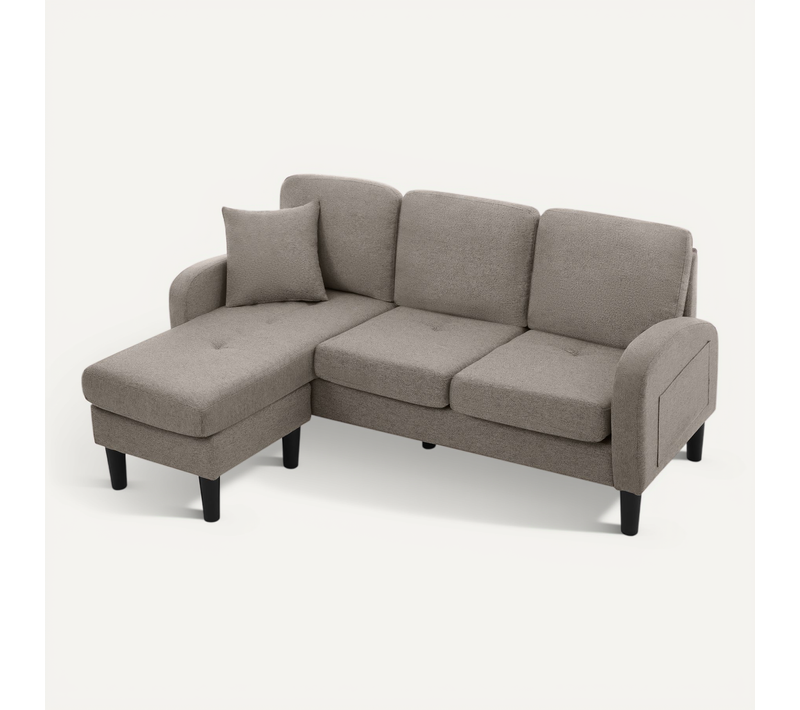 Canapé Modulaire 166x118x77 Cm En Tissu Lin-coton Gris Antique, Chaise-longue Réversible