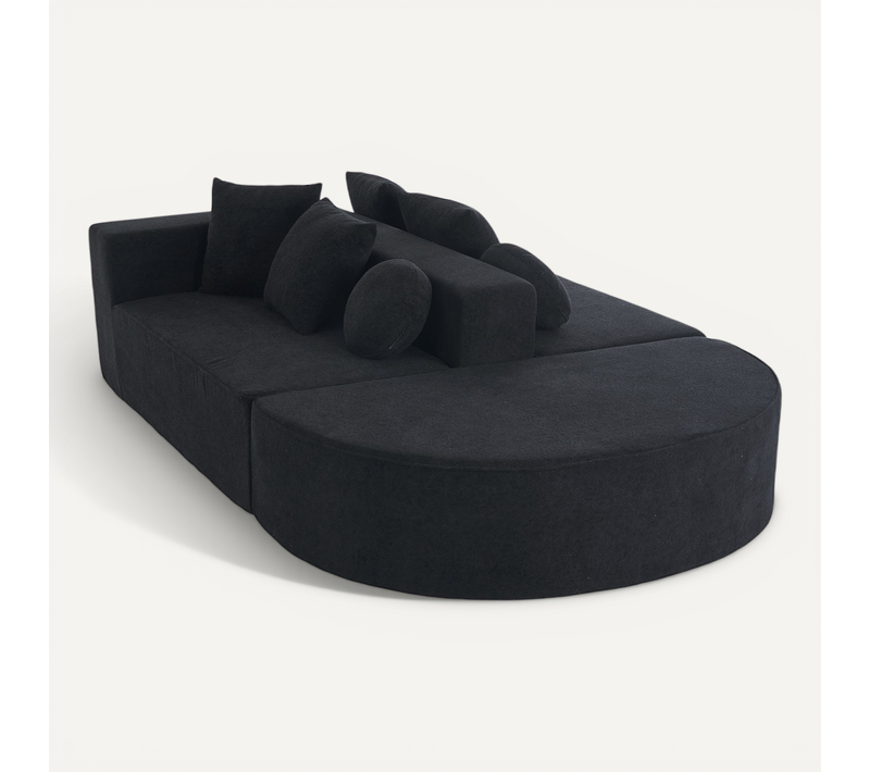 Canapé Compressé Transformable En Sofa 2 Places En Chenille Noire,mousse Intégrale,prêt à L'emploi