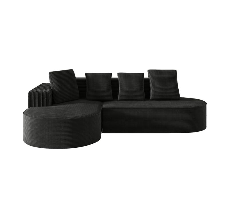 Canapé Compressé 241x69,5 Cm En Velours Côtelé Noir,assise Profonde Modulable,sans Montage,2 Colis