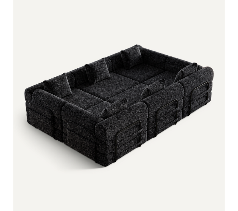 Canapé Compressé  1 Place Modulable 2 En 1 En Chenille Noire,accoudoir Coffre Et Trois Cadres Acier