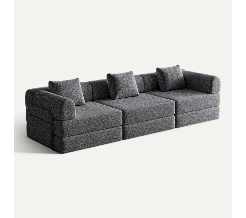 Canapé Compressé D'appoint 1 Place En Chenille Gris 2 En 1 Avec Rangement Accoudoir Et Cadre Acier