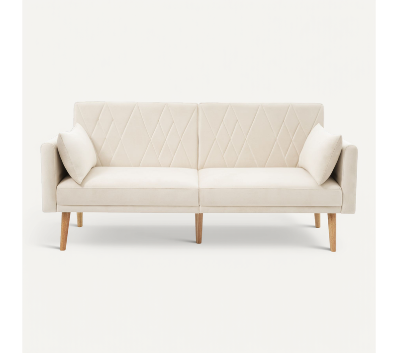 Canapé 180x75x82 Cm En Velours Beige, Dossier 3 Positions 108°/135°/180° Et Accoudoirs 5 Positions