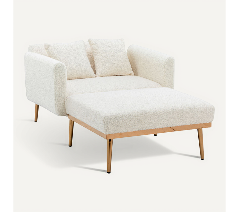 Canapé Adulte 165x90 Cm En Teddy Blanc, Dossier 3 Positions 105°/140°/180°, Housse Amovible