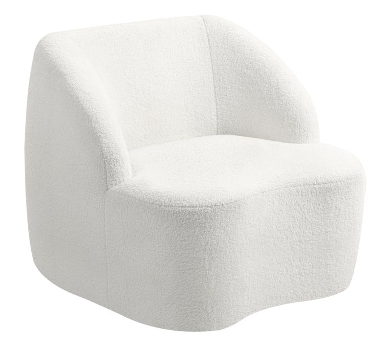 Fauteuil Polyester Crème, Dossier 13 Cm, Mousse Haute Densité, Assise 78x53,5 Cm, Design Courbé