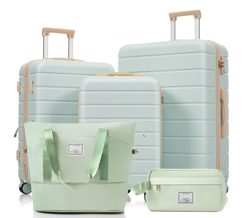 Set De Valises En Abs Vert, Roulettes 360°, Serrure Tsa Intégrée Et Sac Weekend Extensible