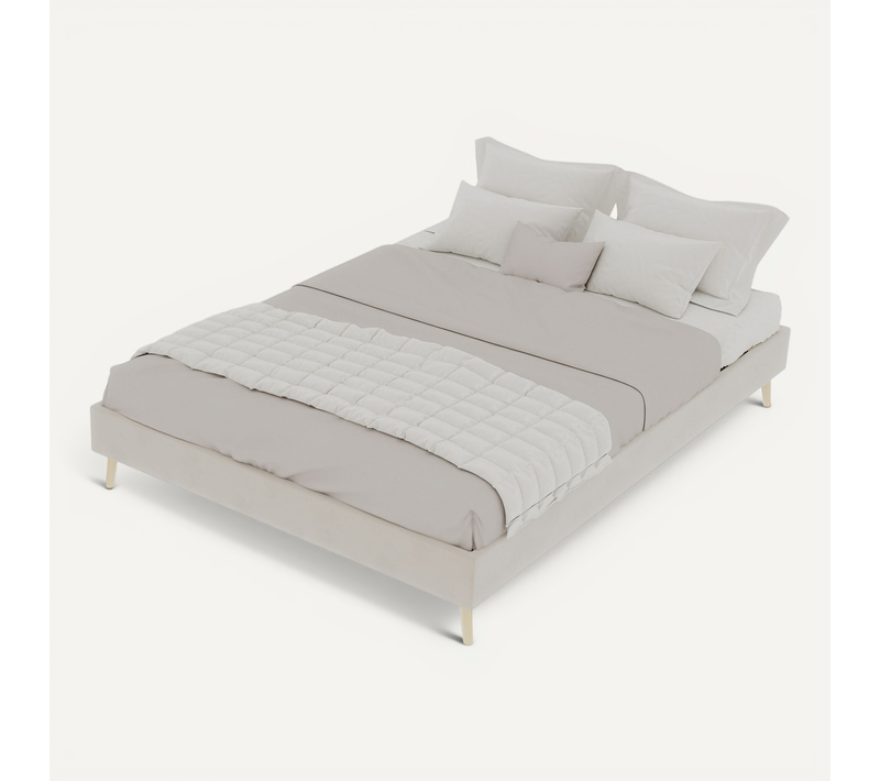Lit Double 140x200 Cm Avec Structure En Métal Et Tissu Beige