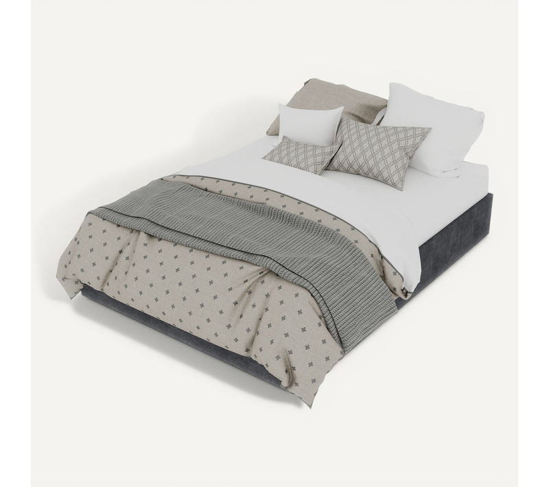 Lit Double 140x200 Cm Avec Structure En Métal Et Tissu En Velours Gris