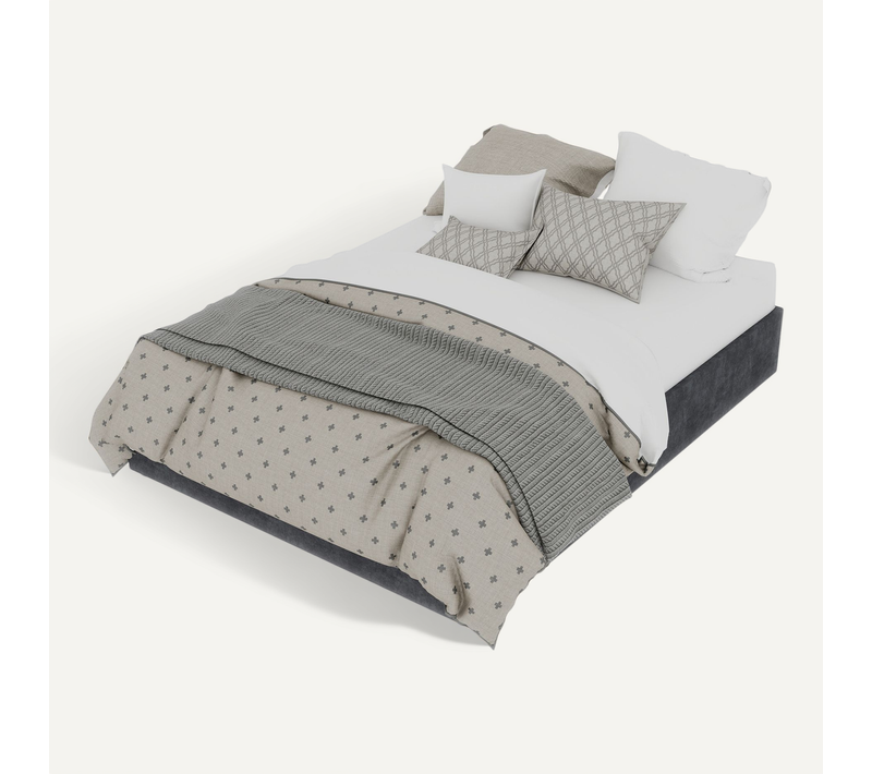 Lit 140x200 Cm Avec Structure En Métal Et Tissu En Velours Gris Moderne