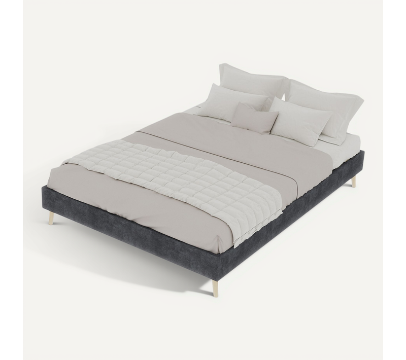Lit Double 140x200 Cm Avec Structure En Velours Gris Moderne