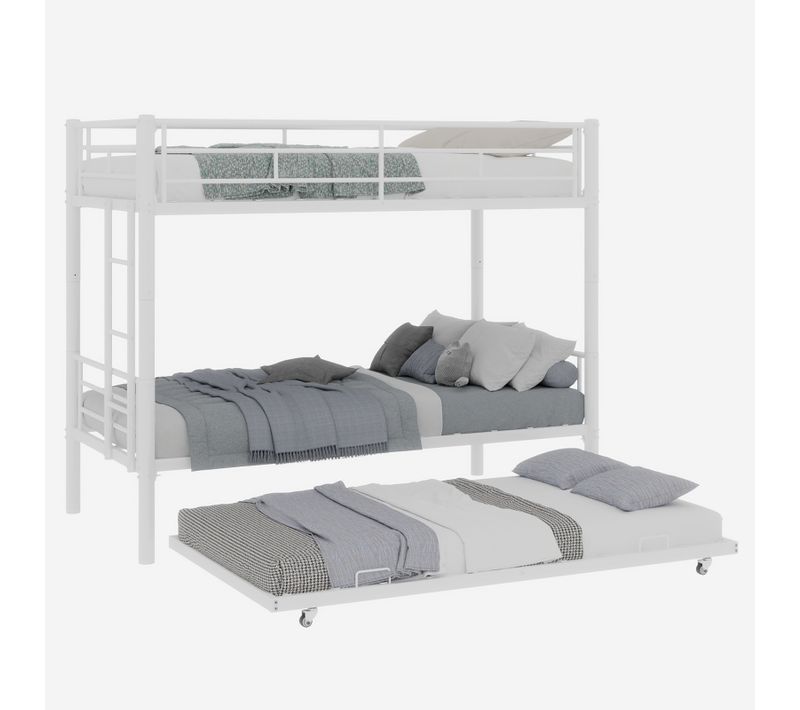 Lit Superposé 190x90 Cm Avec Structure En Métal Blanc Durable
