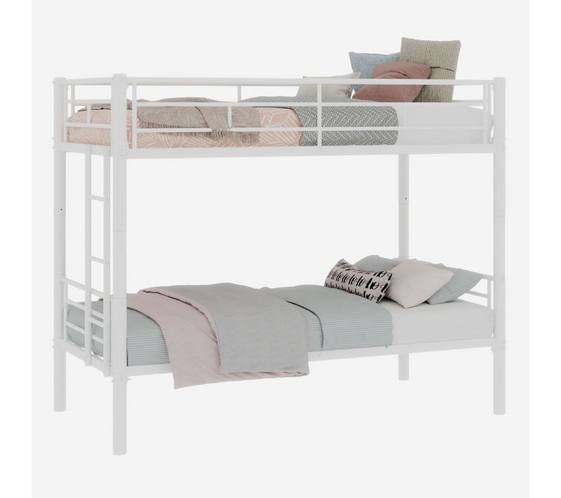 Lit Superposé 190x90cm Avec Structure En Métal Blanc Convertible En Deux Lits
