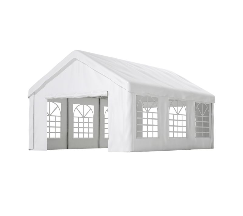 Abri De Voiture 601x400 Cm Avec Double Porte Enroulable Structure Acier Blanc