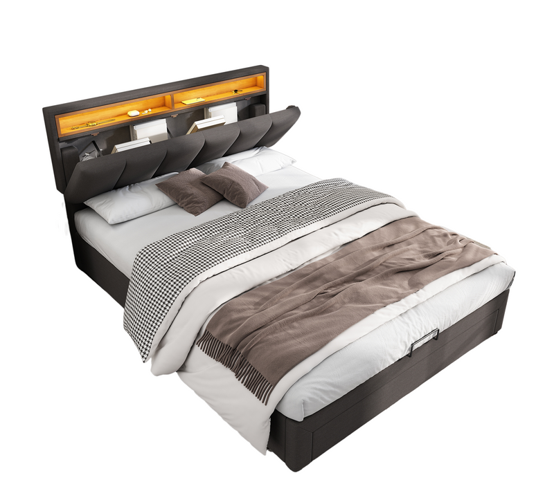 Lit Coffre 140x190 Cm Avec Structure En Acier Et Éclairage LED