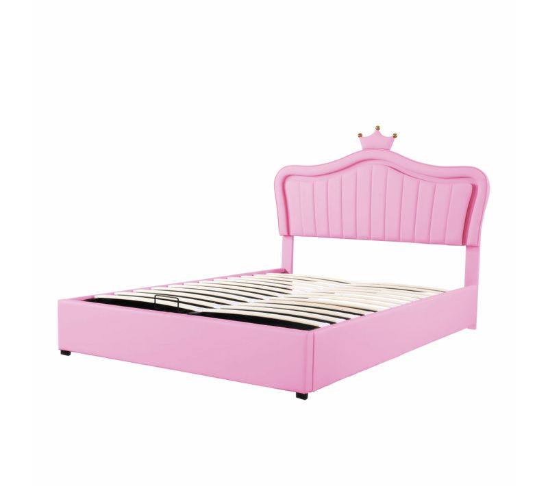 Lit Enfant 140x200 Cm Avec Coffre De Rangement Et Tête De Lit Capitonnée